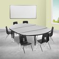 Flash Furniture 76" Oval Wave Grey Table Set-14" Stack Chairs XU-GRP-14CH-A3048CON-48-GY-T-P-GG